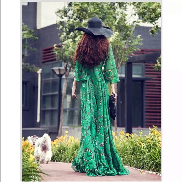 Boho Emerald Green Empire Maxi Dress - Picture 3 of 8